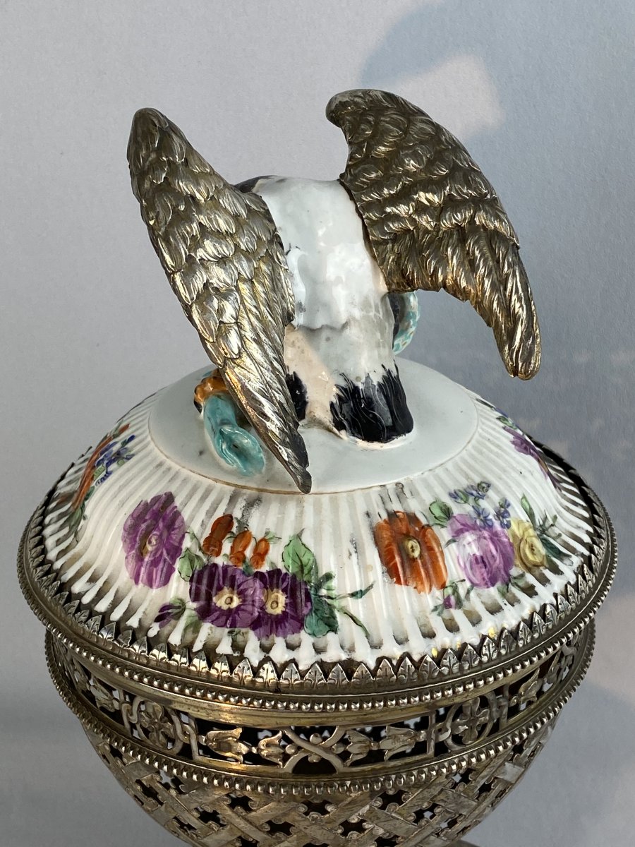 19th Century Perfume Burner In Silver Hallmark Minerva With Porcelain And Silver Lid-photo-2