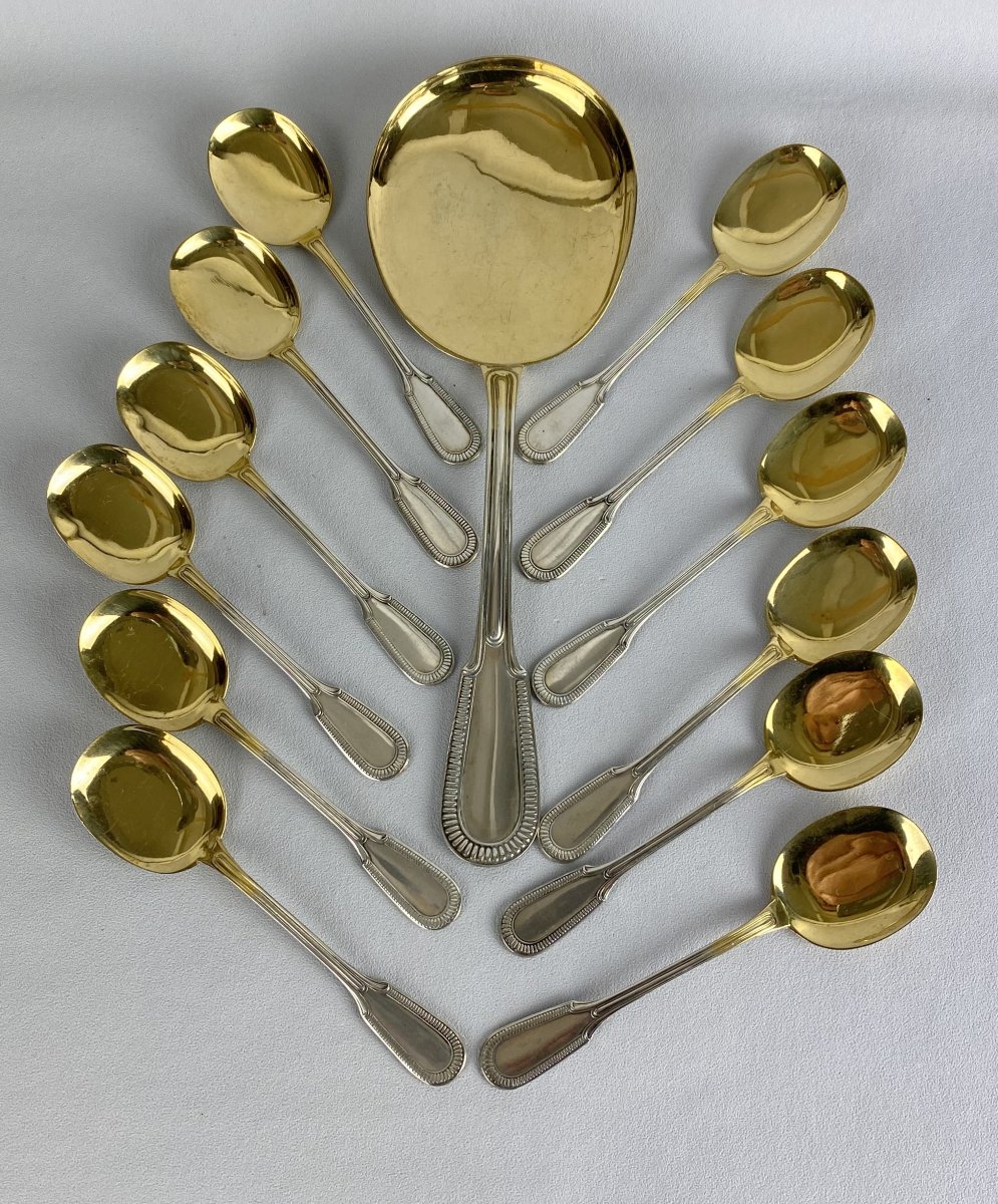 Ice Cream Service In Sterling Silver / Vermeil Of 13 Pieces Weight 320 Grs-photo-2