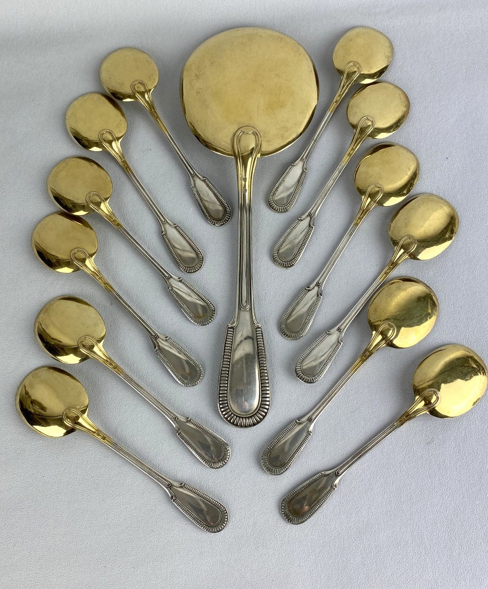 Ice Cream Service In Sterling Silver / Vermeil Of 13 Pieces Weight 320 Grs-photo-4