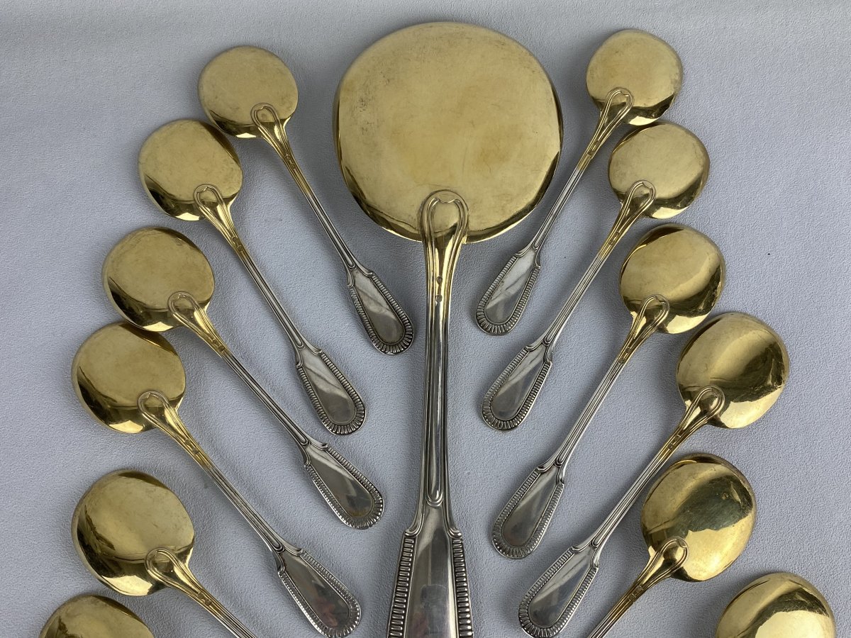 Ice Cream Service In Sterling Silver / Vermeil Of 13 Pieces Weight 320 Grs-photo-7