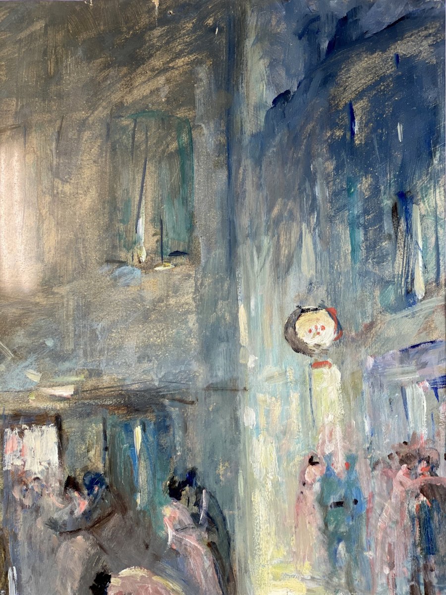 Painting / Oil On Paper "by Emile Albert Delluc" Street Scene From The 1930s-photo-3