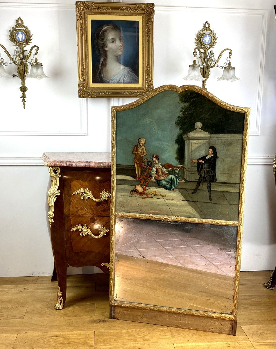 18th Century Trumeau With A Painting Of An Animated Scene And Its Mercury Ice Cream-photo-2