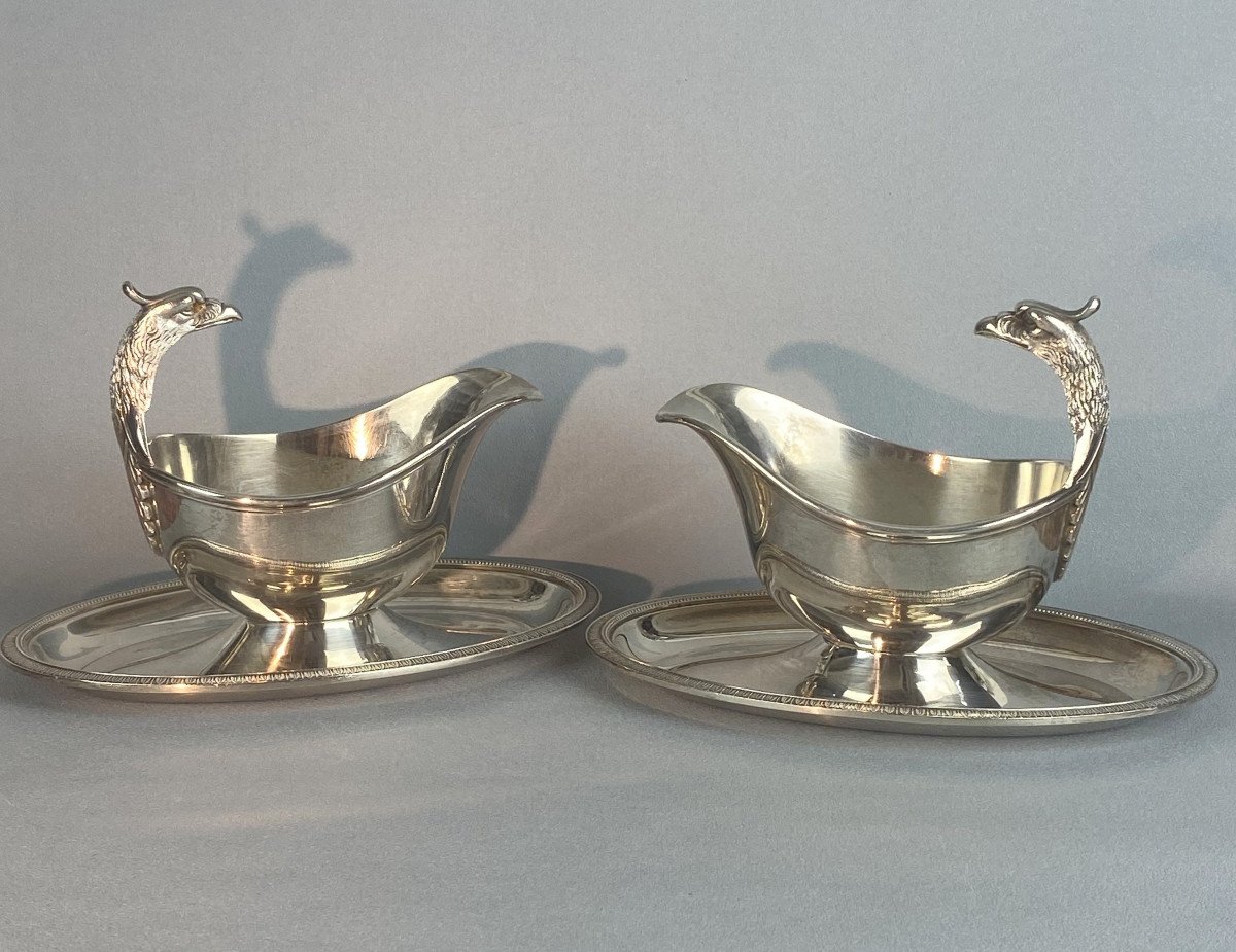 Maison Christofle Pair Of Swan Neck Saucieres Malmaison Model Twentieth-photo-8