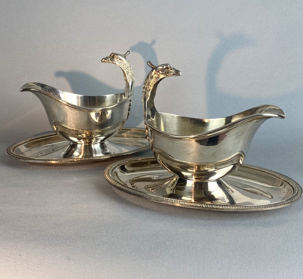 Maison Christofle Pair Of Swan Neck Saucieres Malmaison Model Twentieth