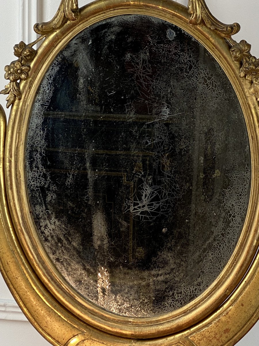 Miroir De Coiffeuse Ancien Pivotant En Bois DorÉ De Style Louis XV / epoque XIXe -photo-2