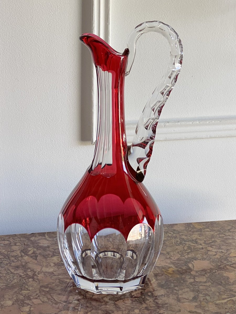 Carafe / Ewer De La Cristallerie Saint Louis (signed) In Red Color-photo-2