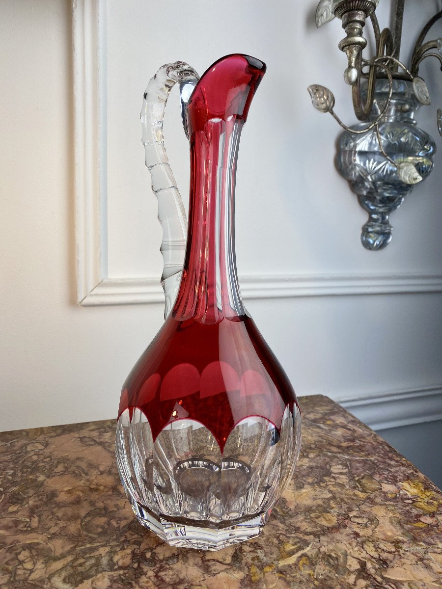 Carafe / Ewer De La Cristallerie Saint Louis (signed) In Red Color-photo-4