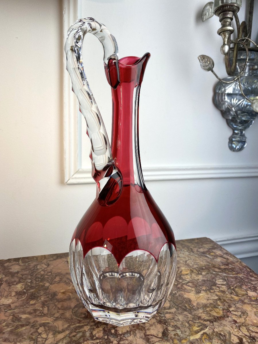 Carafe / Ewer De La Cristallerie Saint Louis (signed) In Red Color-photo-1