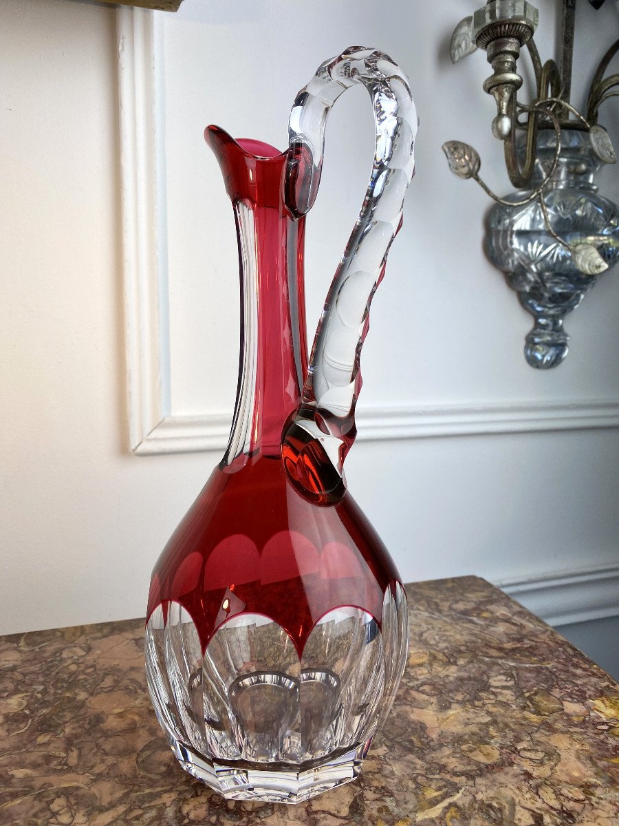 Carafe / Ewer De La Cristallerie Saint Louis (signed) In Red Color-photo-2