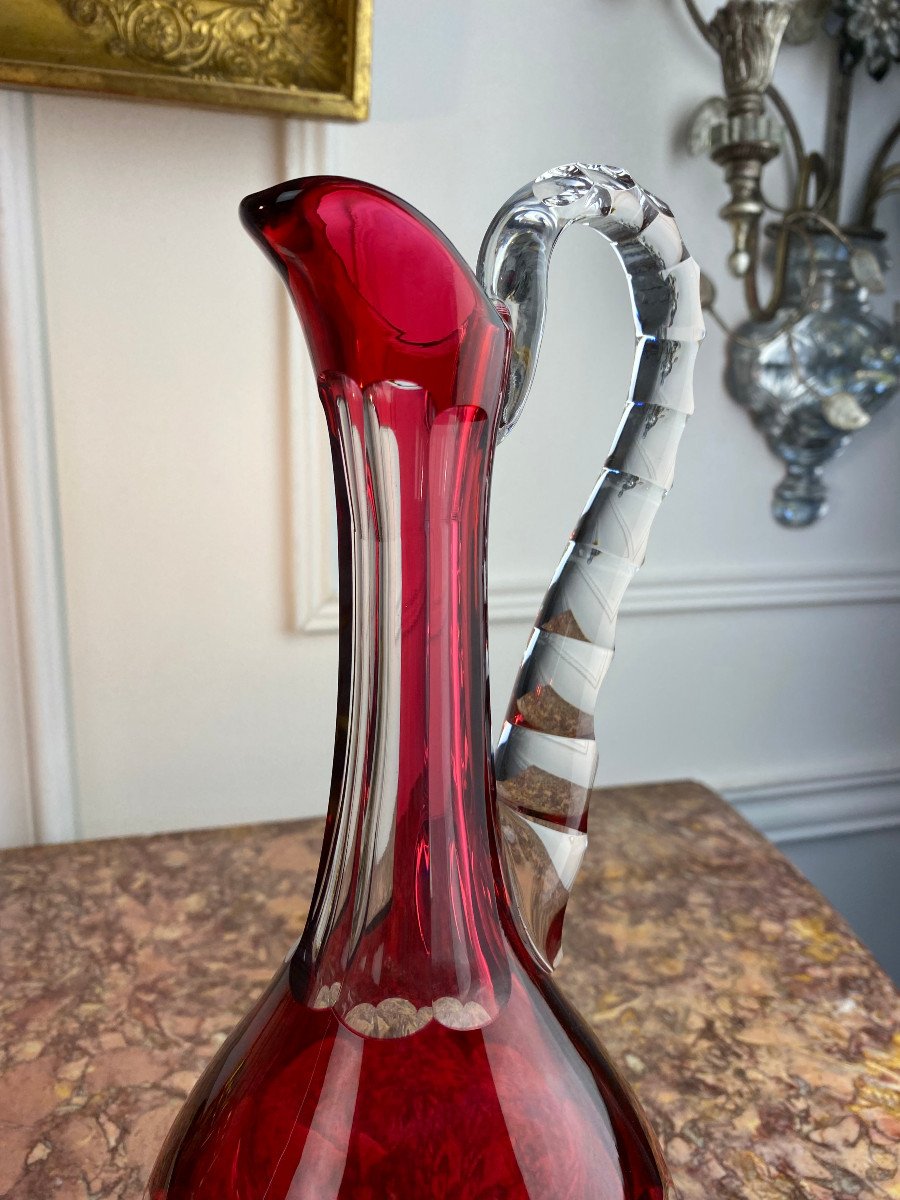 Carafe / Ewer De La Cristallerie Saint Louis (signed) In Red Color-photo-5