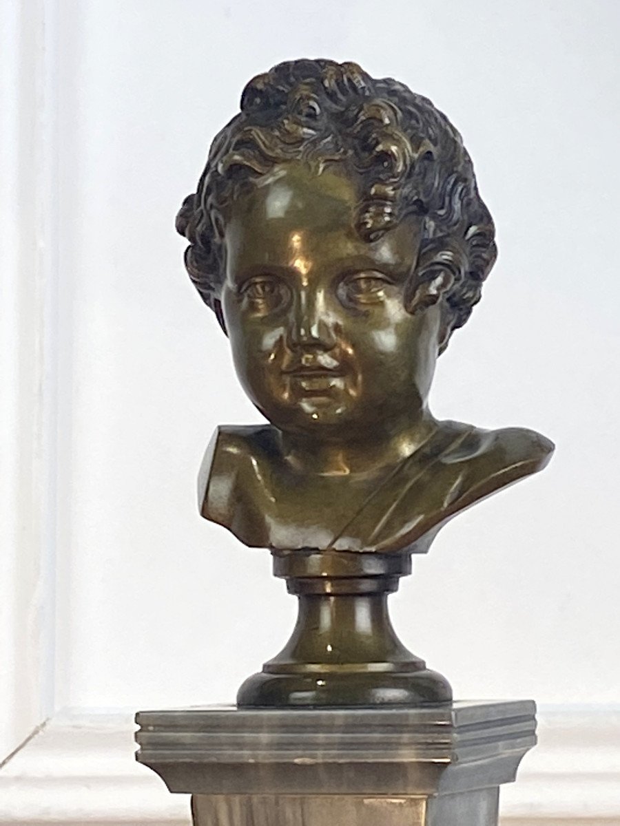 Buste D Enfant En Bronze Sur Une Colonne En Marbre Epoque XIXe De 28 Cm De Haut-photo-4