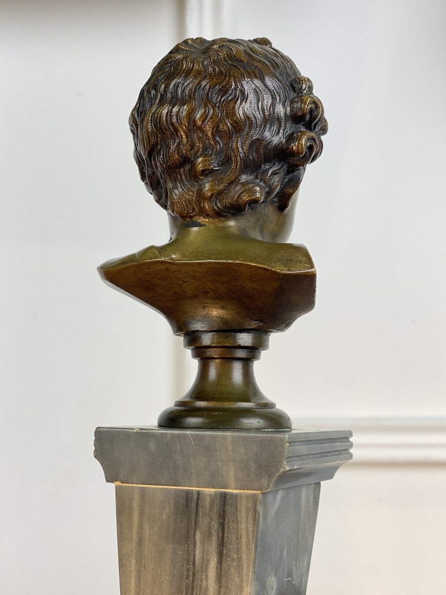 Buste D Enfant En Bronze Sur Une Colonne En Marbre Epoque XIXe De 28 Cm De Haut-photo-2