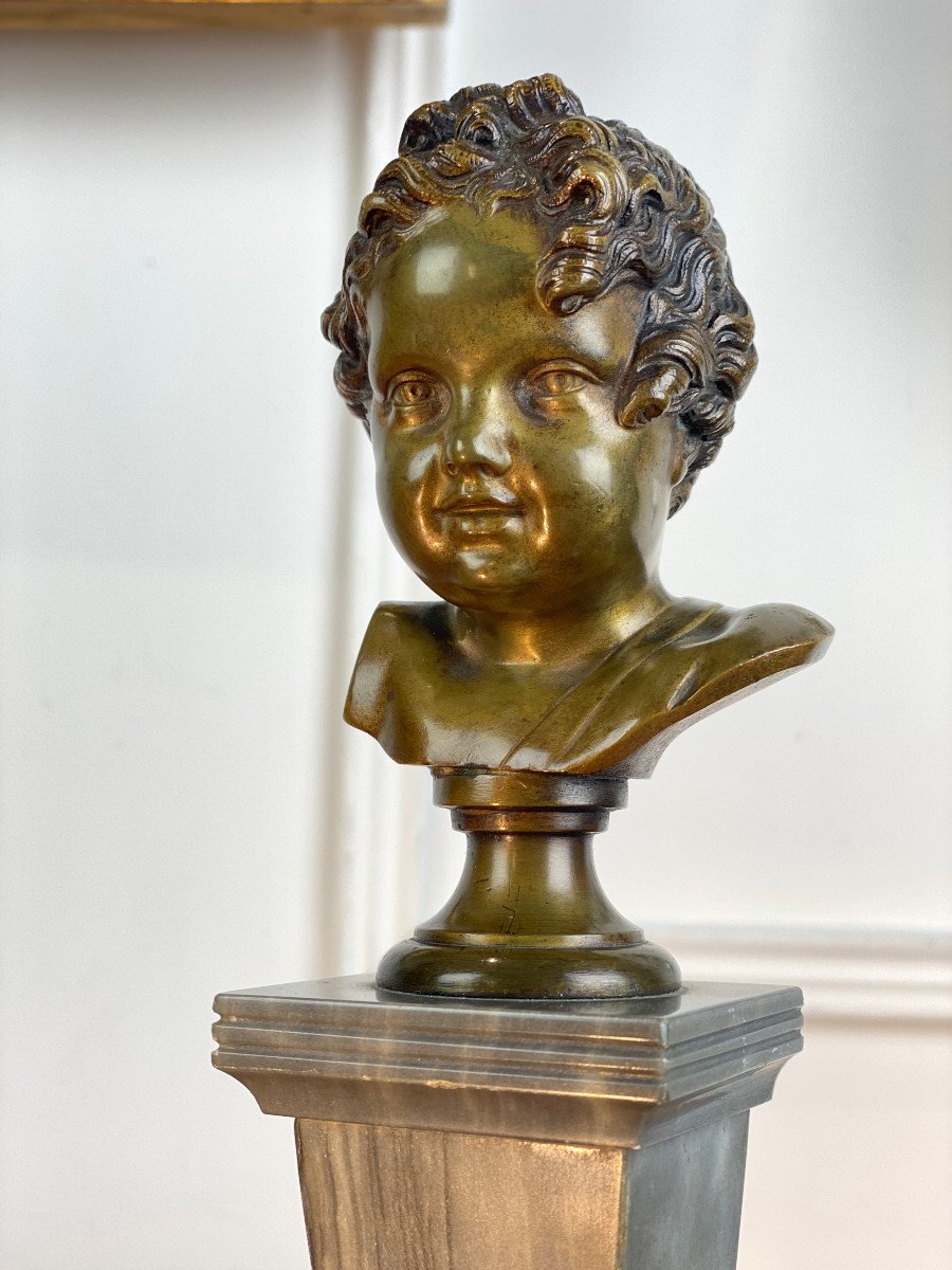 Buste D Enfant En Bronze Sur Une Colonne En Marbre Epoque XIXe De 28 Cm De Haut-photo-5