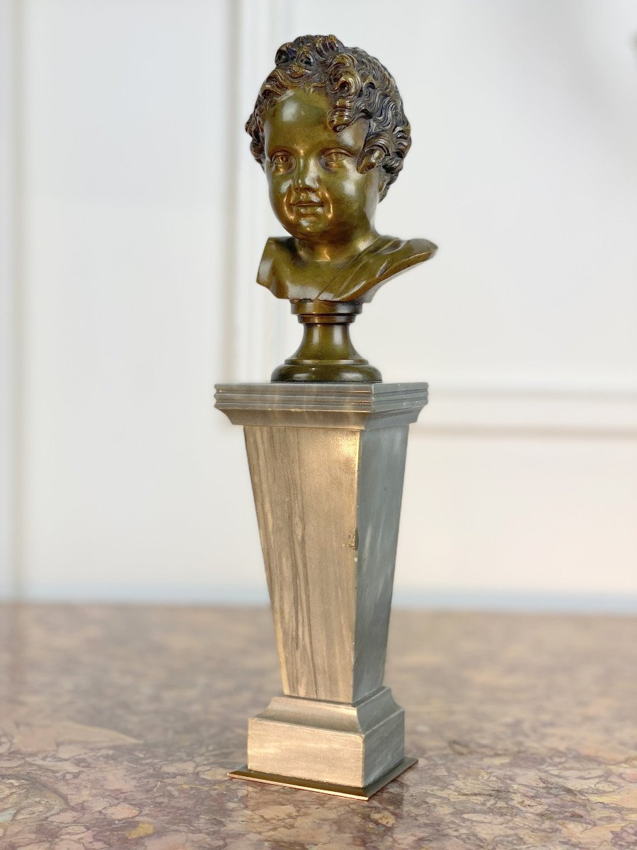 Buste D Enfant En Bronze Sur Une Colonne En Marbre Epoque XIXe De 28 Cm De Haut