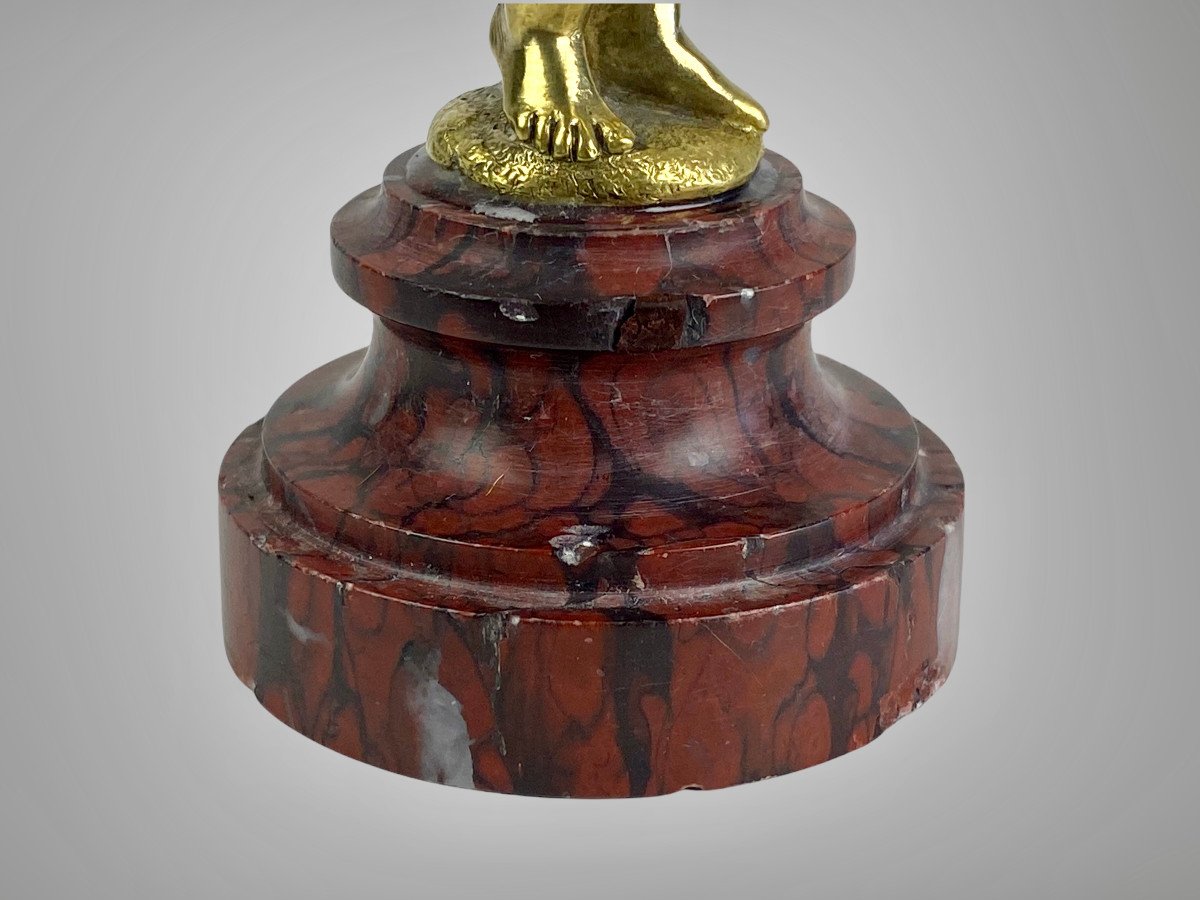19th Century Gilt Bronze Cherub Mounted On Cherry Marble Base 12 Cm High-photo-3