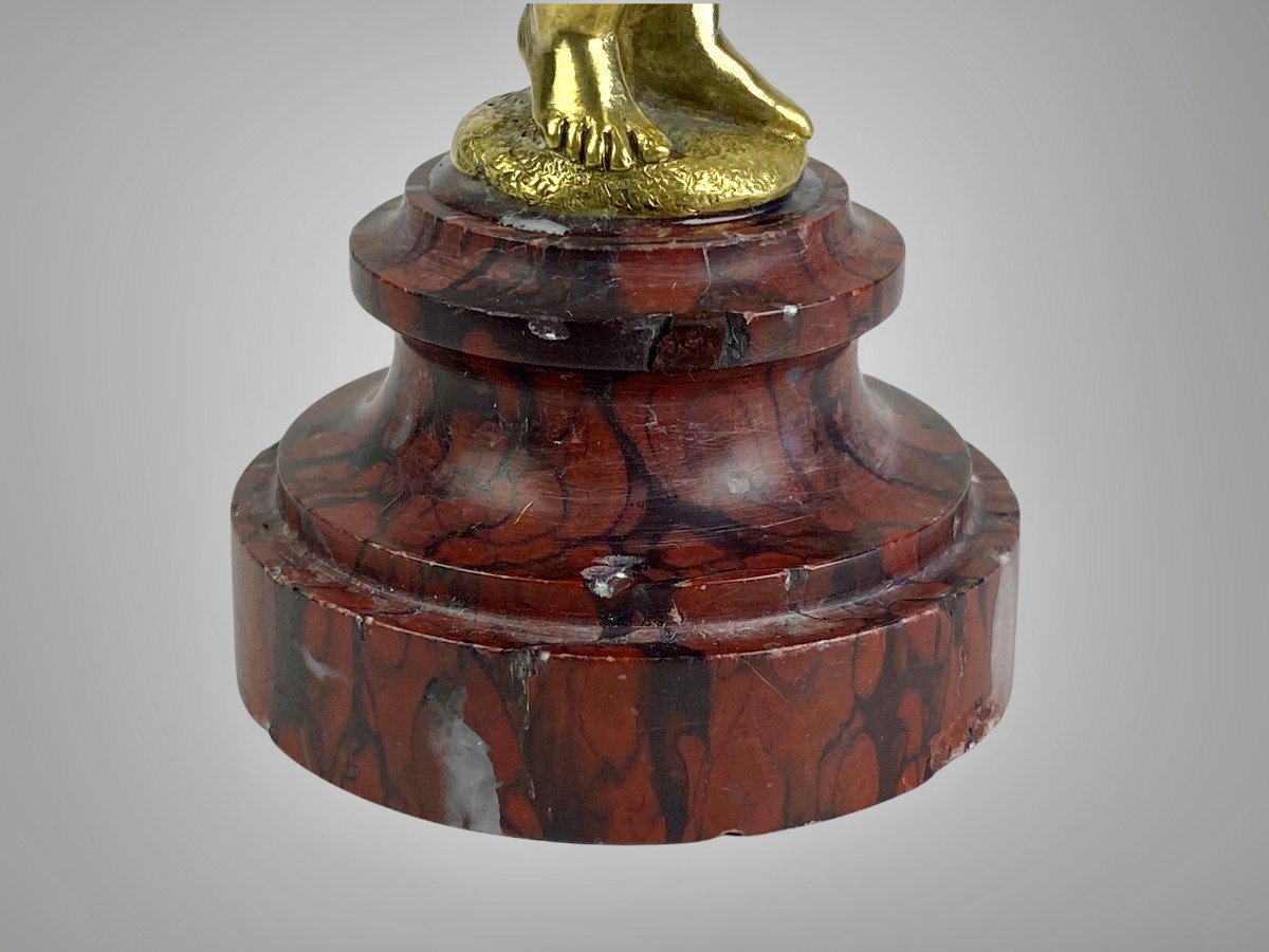 Cherubin En Bronze DorÉ Du XIXe MontÉ Sur Socle Marbre Griotte De 12 Cm De Haut -photo-3
