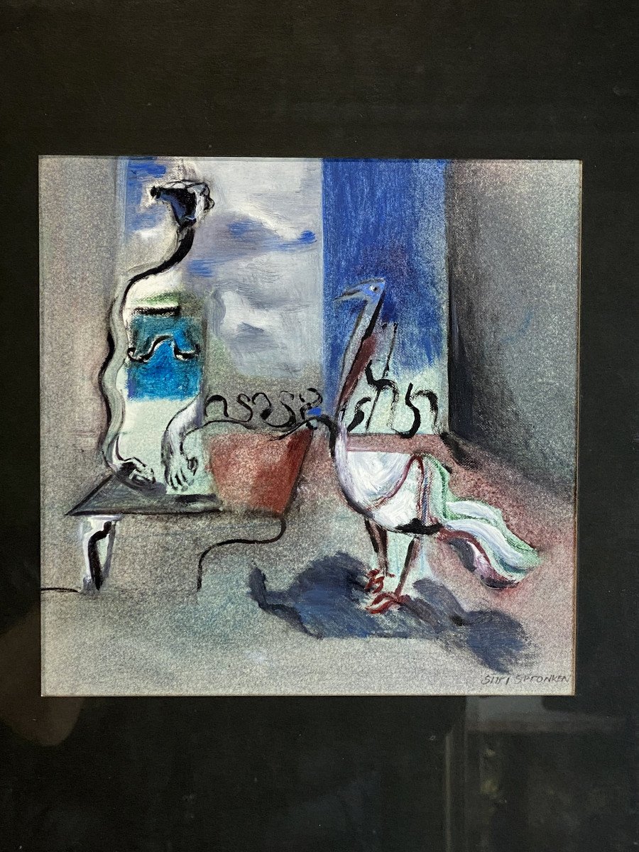 Siiri Spronken (dutch Painter) Painting On Paper Under Framed Glass-photo-4