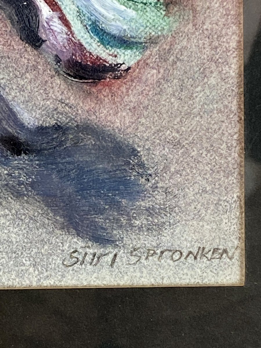 Siiri Spronken (dutch Painter) Painting On Paper Under Framed Glass-photo-3