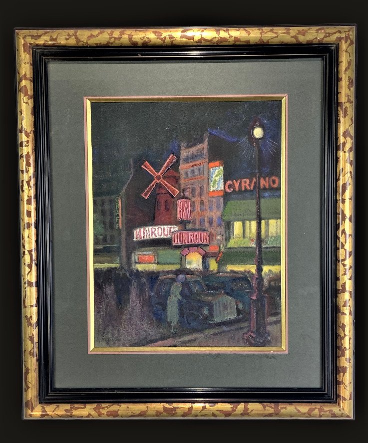 PEINTURE SIGNÉE SUR CARTON SOUS VERRE DES ANNÉES 1900 " PARIS LE MOULIN ROUGE "-photo-2