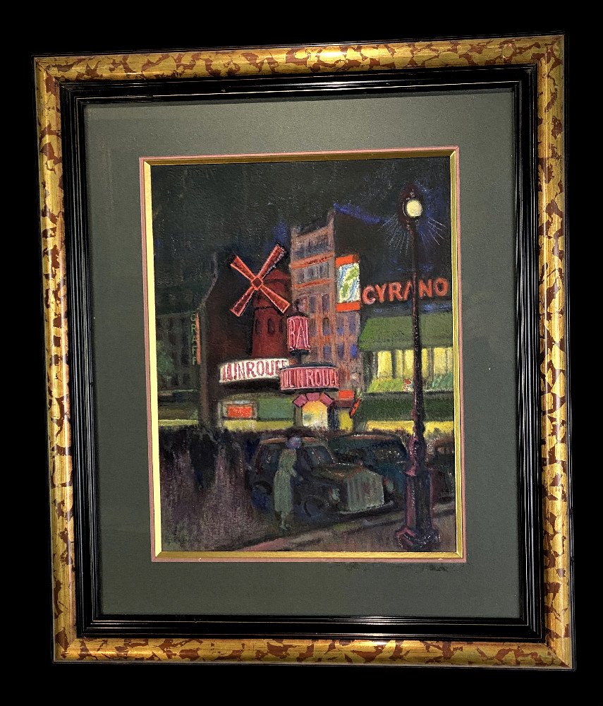 PEINTURE SIGNÉE SUR CARTON SOUS VERRE DES ANNÉES 1900 " PARIS LE MOULIN ROUGE "-photo-6