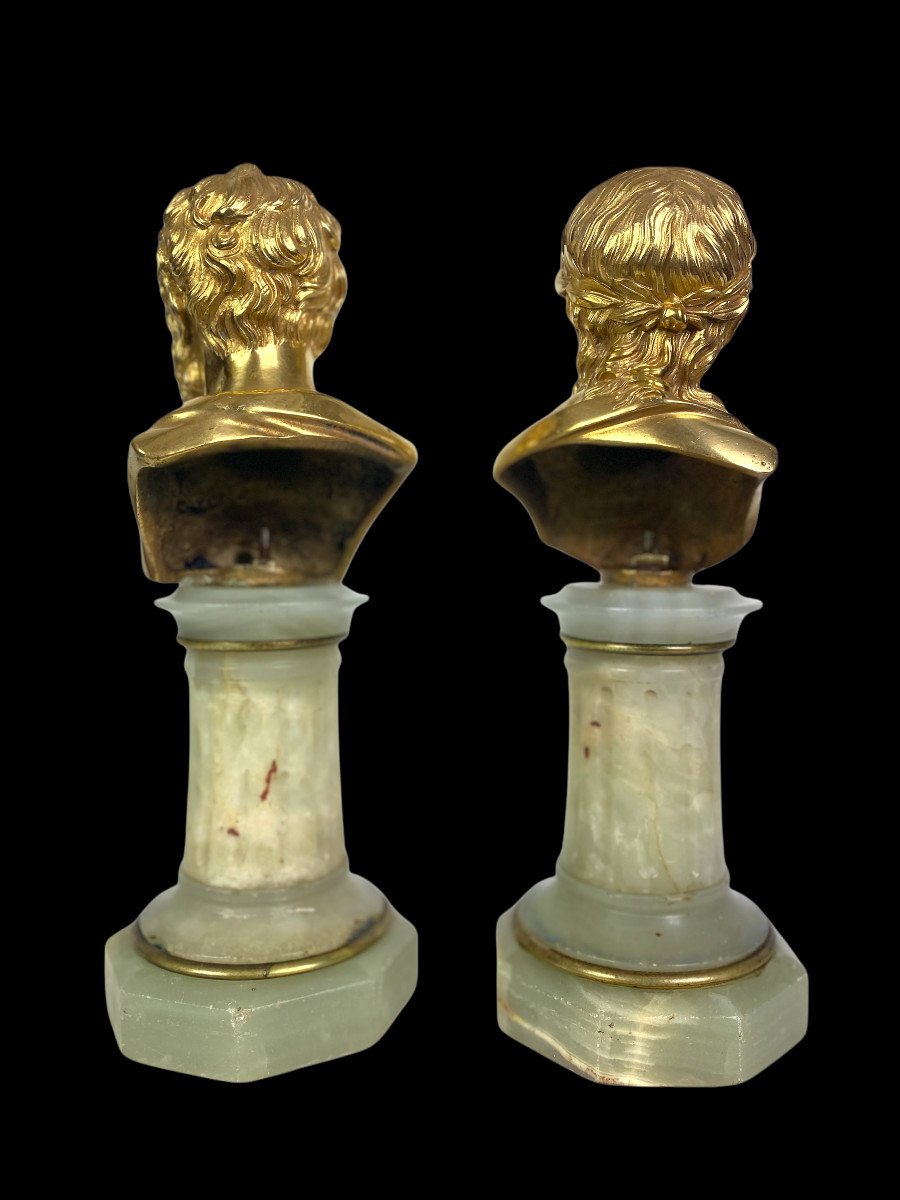 Pair Of Busts Of Philosophers In Gilt Bronze On Onyx Base From The Nineteenth-photo-4