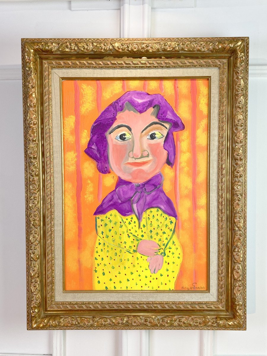 Roger Grass "painting / Oil On Canvas "decoration Of A Puppet" Well Framed-photo-2