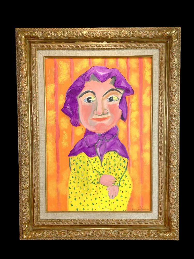 Roger Grass "painting / Oil On Canvas "decoration Of A Puppet" Well Framed-photo-3