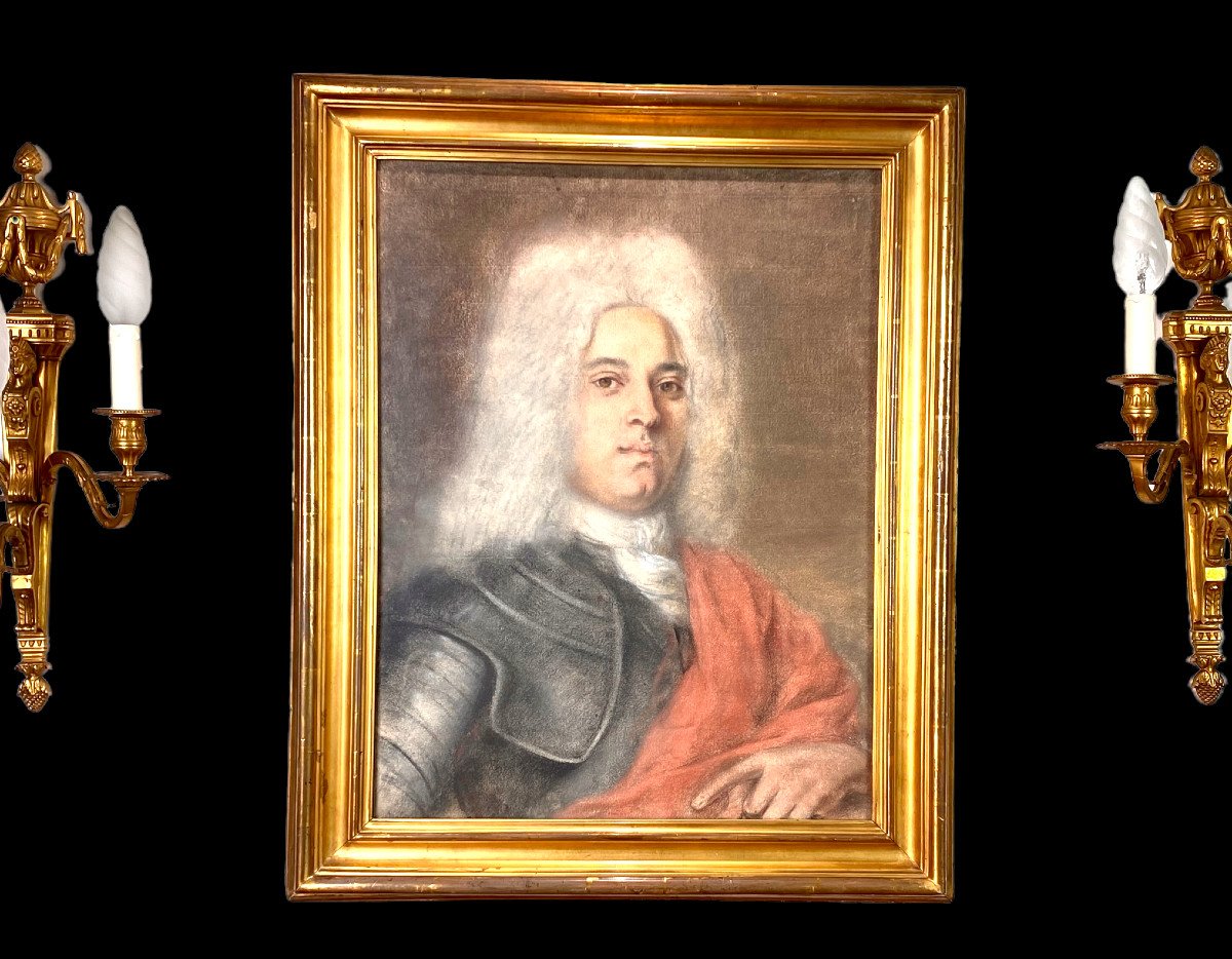 PASTEL ANCIEN SOUS VERRE / ECOLE FRANÇAISE DANS LE GOUT DU XVIIIe " PORTRAIT "-photo-3