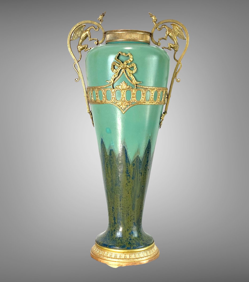 Vase En Ceramique Des Années 1900 Avec Monture En Bronze Dans Le Style Louis XVI-photo-2