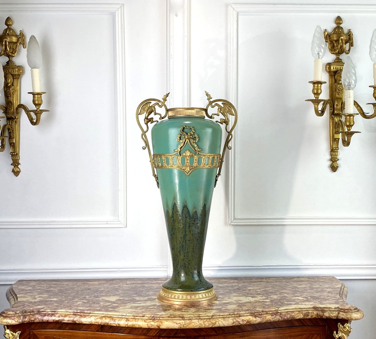 Vase En Ceramique Des Années 1900 Avec Monture En Bronze Dans Le Style Louis XVI-photo-3