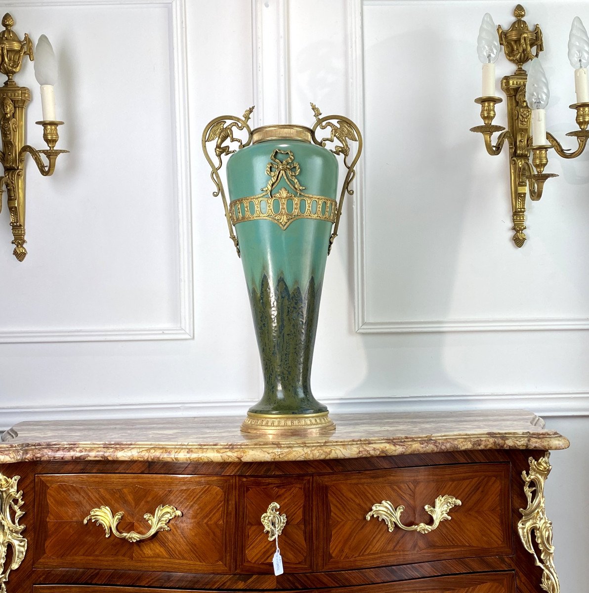 Vase En Ceramique Des Années 1900 Avec Monture En Bronze Dans Le Style Louis XVI-photo-4