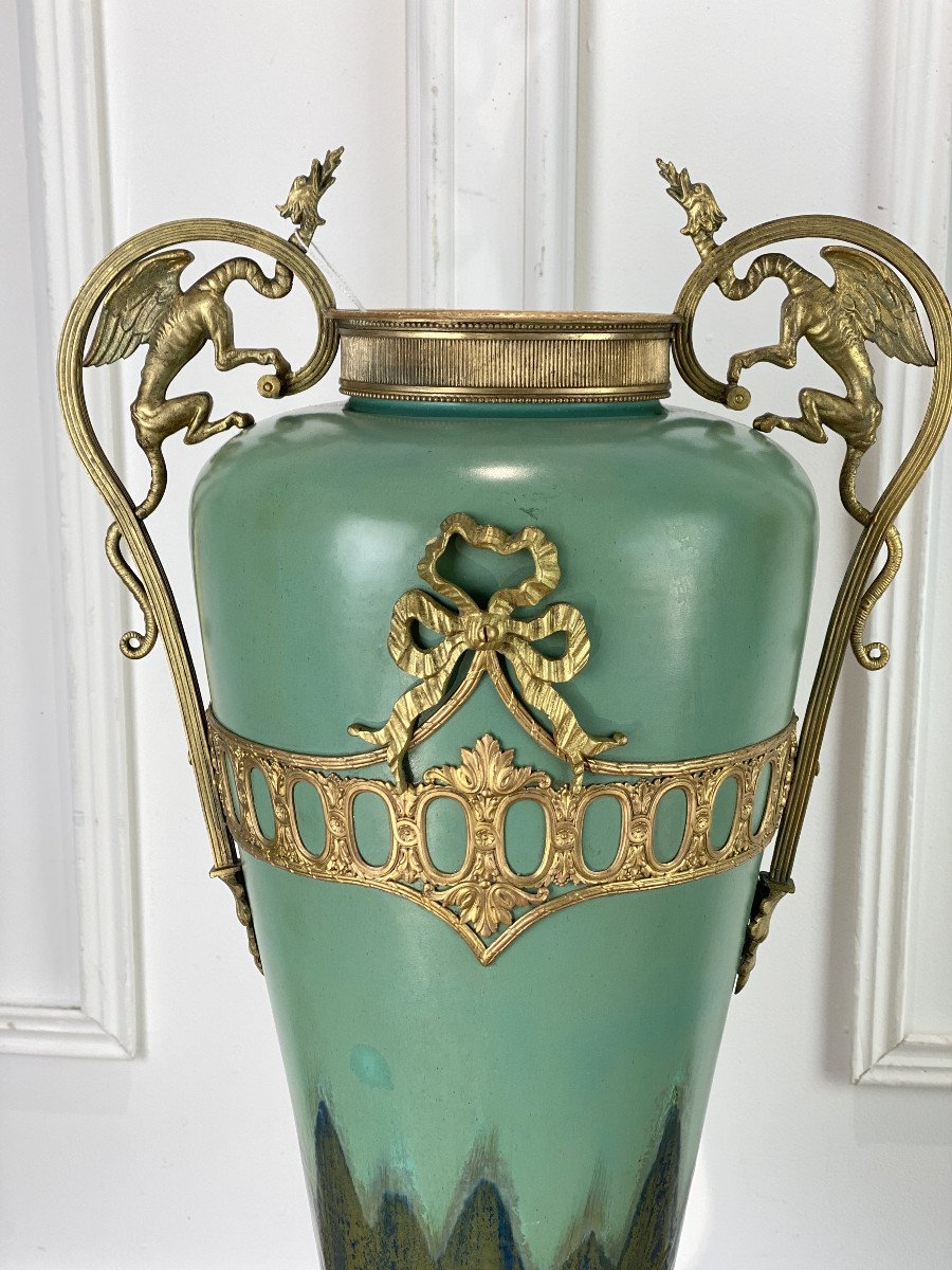 Vase En Ceramique Des Années 1900 Avec Monture En Bronze Dans Le Style Louis XVI-photo-3