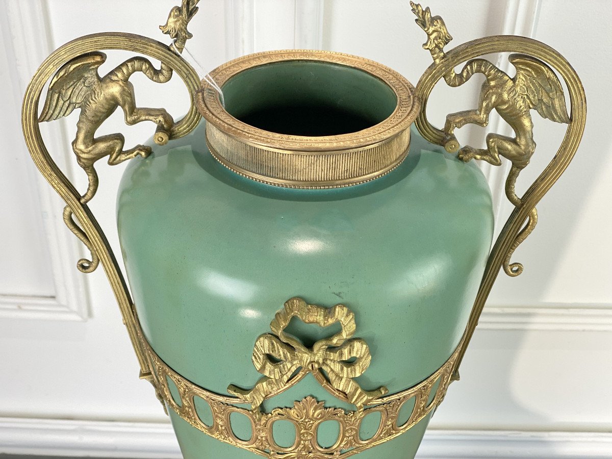 Vase En Ceramique Des Années 1900 Avec Monture En Bronze Dans Le Style Louis XVI-photo-4
