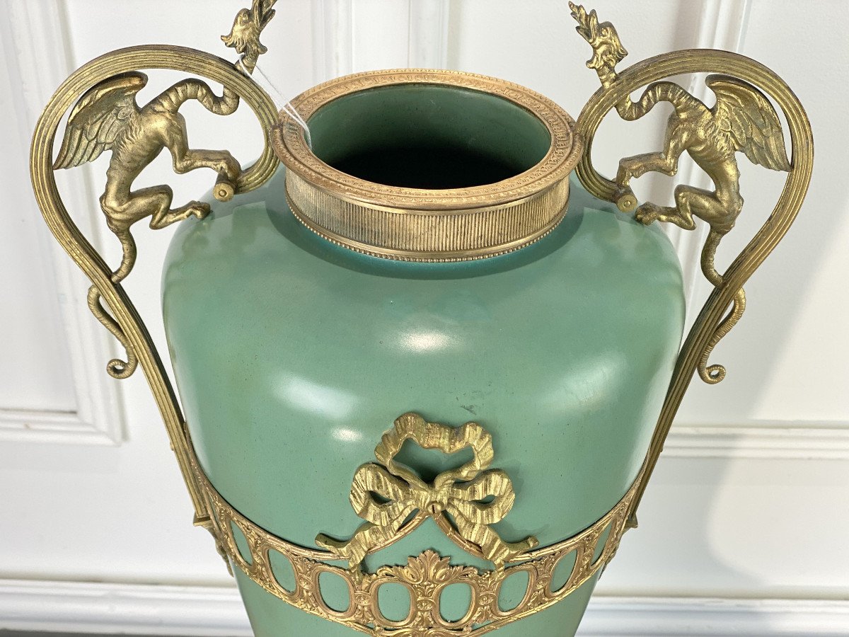 1900s Ceramic Vase With Bronze Mount In Louis XVI Style-photo-4