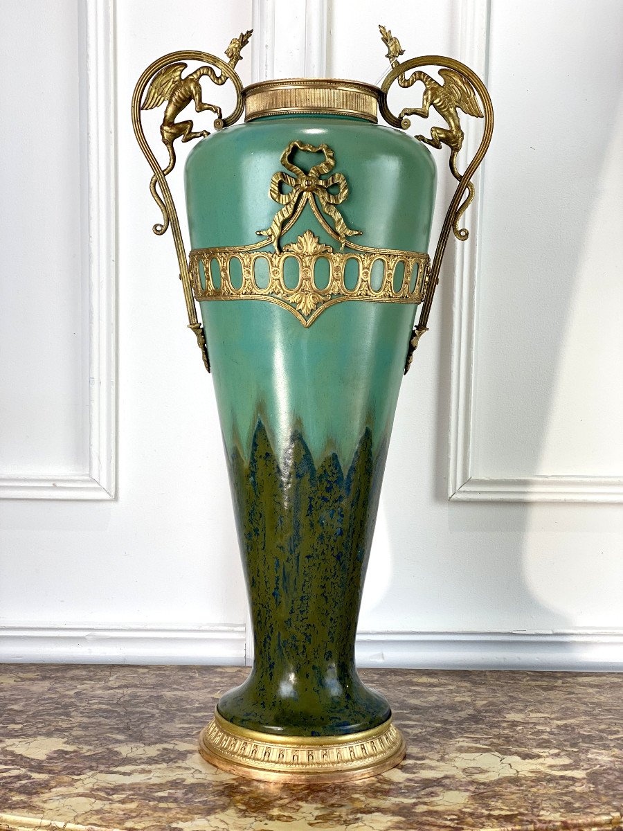 1900s Ceramic Vase With Bronze Mount In Louis XVI Style-photo-7