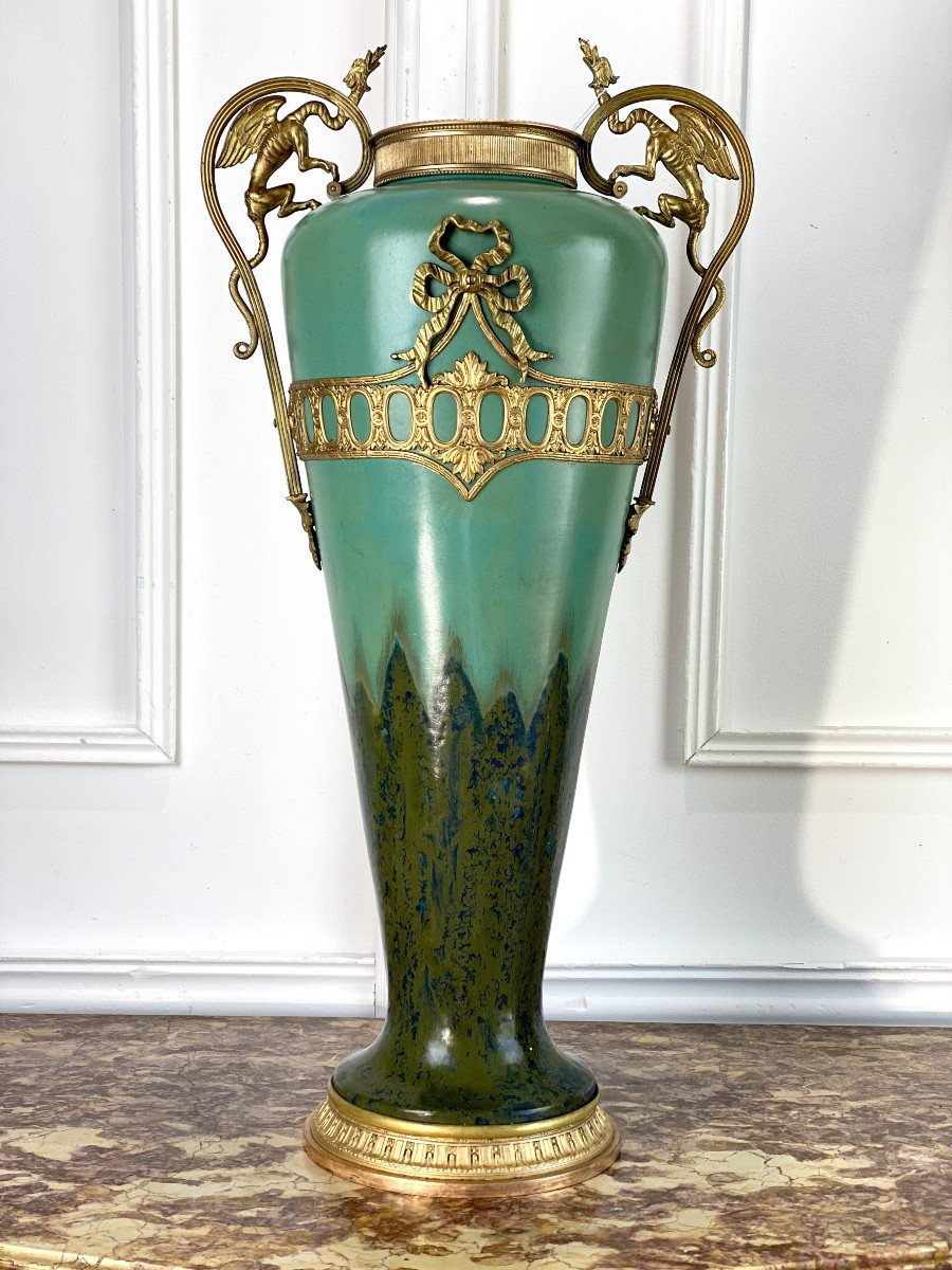 Vase En Ceramique Des Années 1900 Avec Monture En Bronze Dans Le Style Louis XVI-photo-7