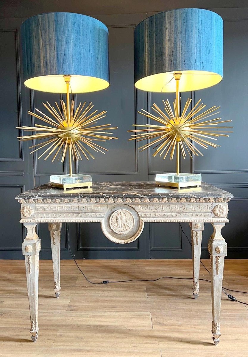 Pair Of "jansen" Lamps (large Model) In Brass / Bronze From The 70s-photo-5