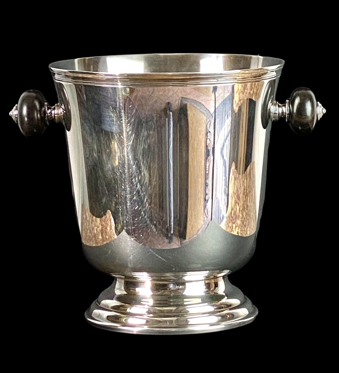 Art Deco Champagne Bucket From Maison Christofle In Silver Metal And Ebony-photo-3