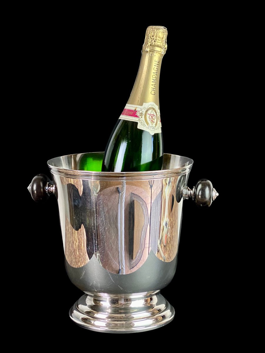 Art Deco Champagne Bucket From Maison Christofle In Silver Metal And Ebony-photo-4