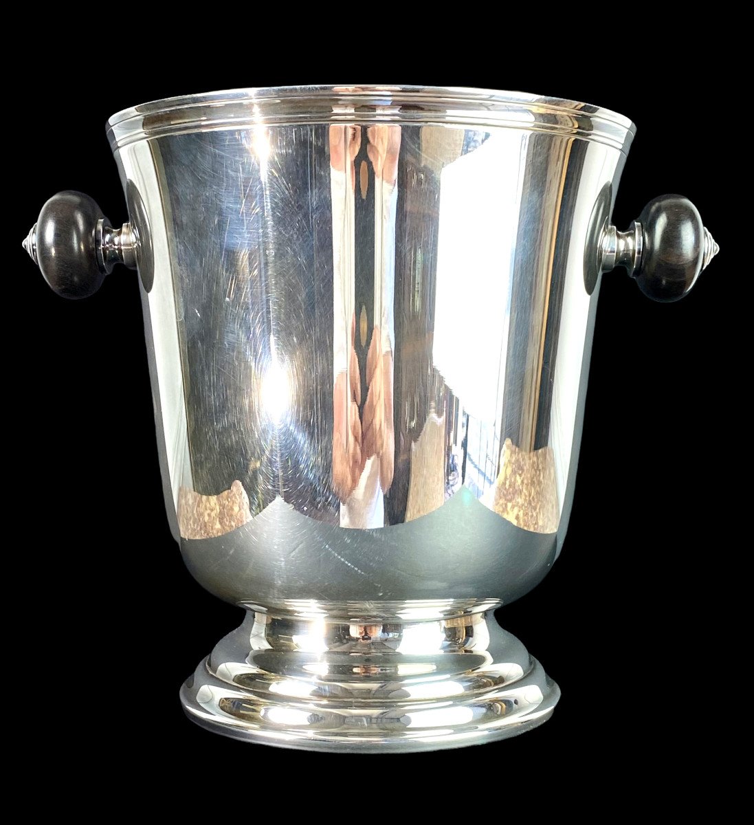 Art Deco Champagne Bucket From Maison Christofle In Silver Metal And Ebony-photo-1
