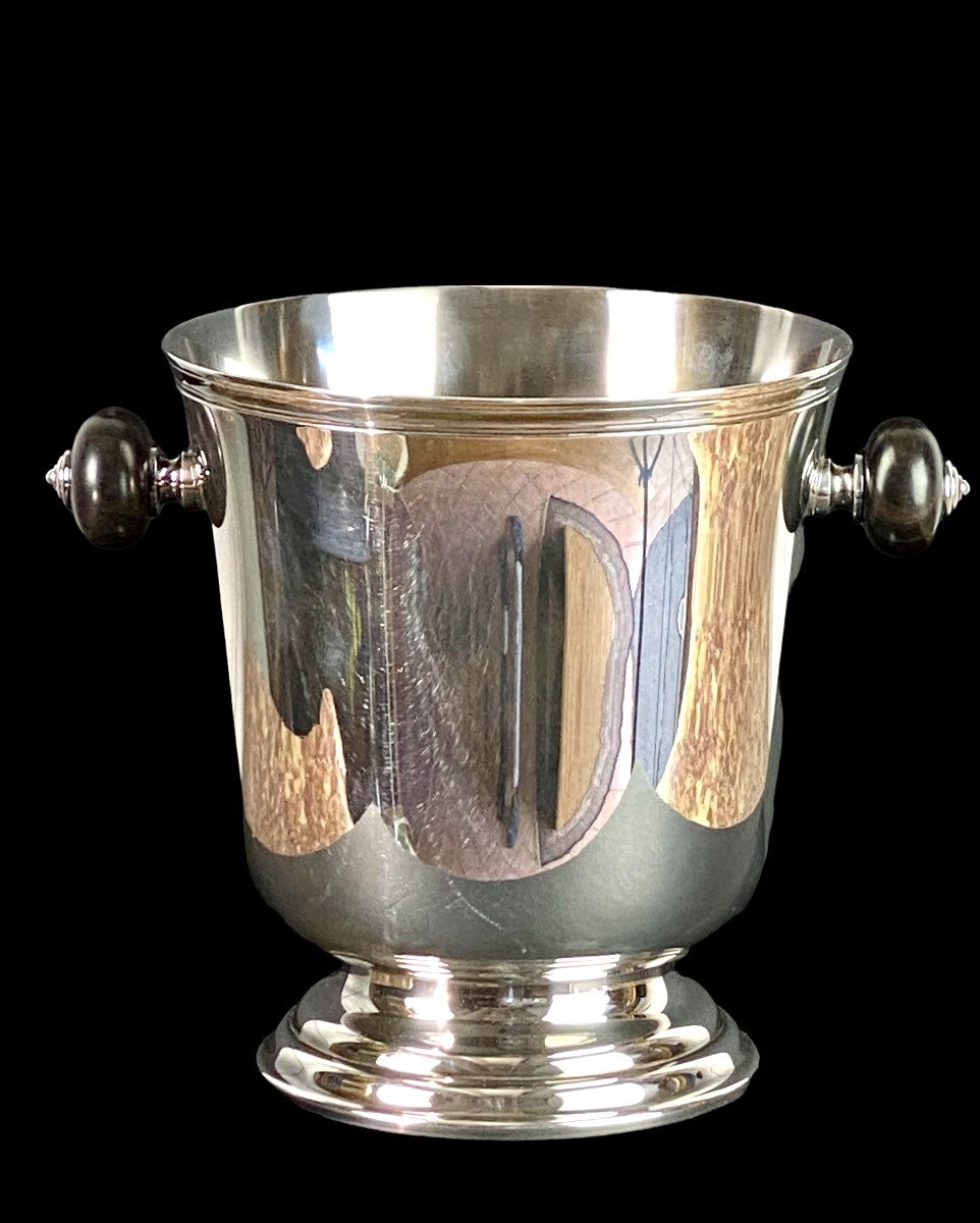 Art Deco Champagne Bucket From Maison Christofle In Silver Metal And Ebony-photo-3