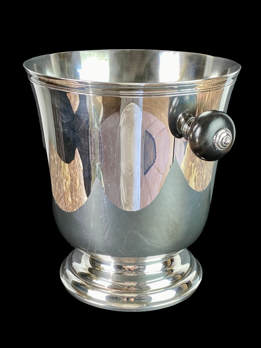 Art Deco Champagne Bucket From Maison Christofle In Silver Metal And Ebony-photo-6