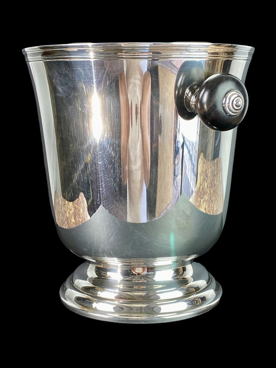 Art Deco Champagne Bucket From Maison Christofle In Silver Metal And Ebony-photo-7