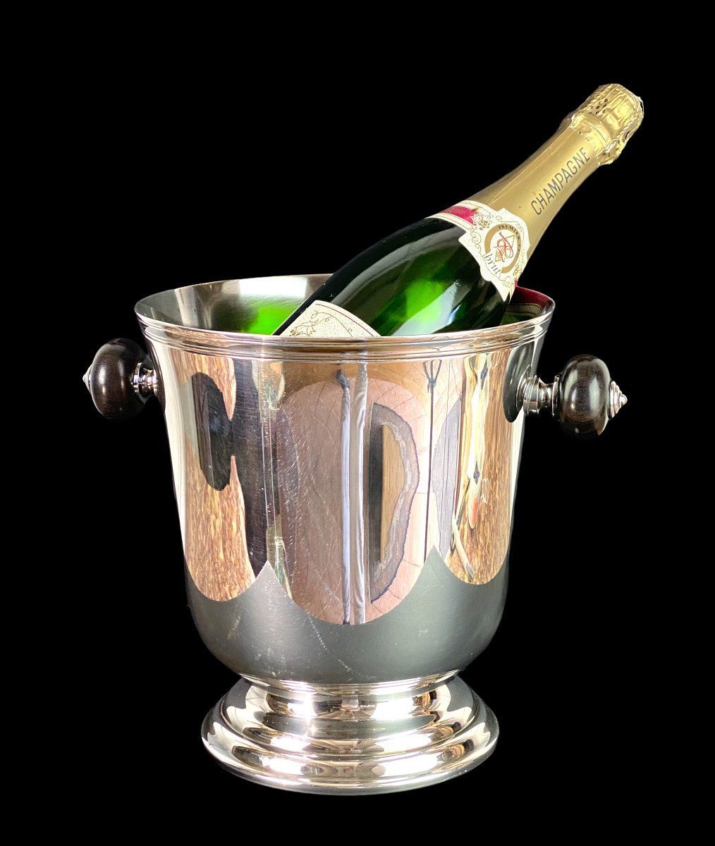 Art Deco Champagne Bucket From Maison Christofle In Silver Metal And Ebony