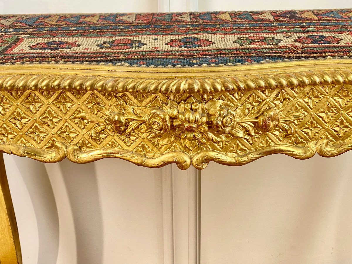 Console / Table En Bois Doré Et Sculpté Avec Une Tapisserie Sur Le Plateau-photo-8