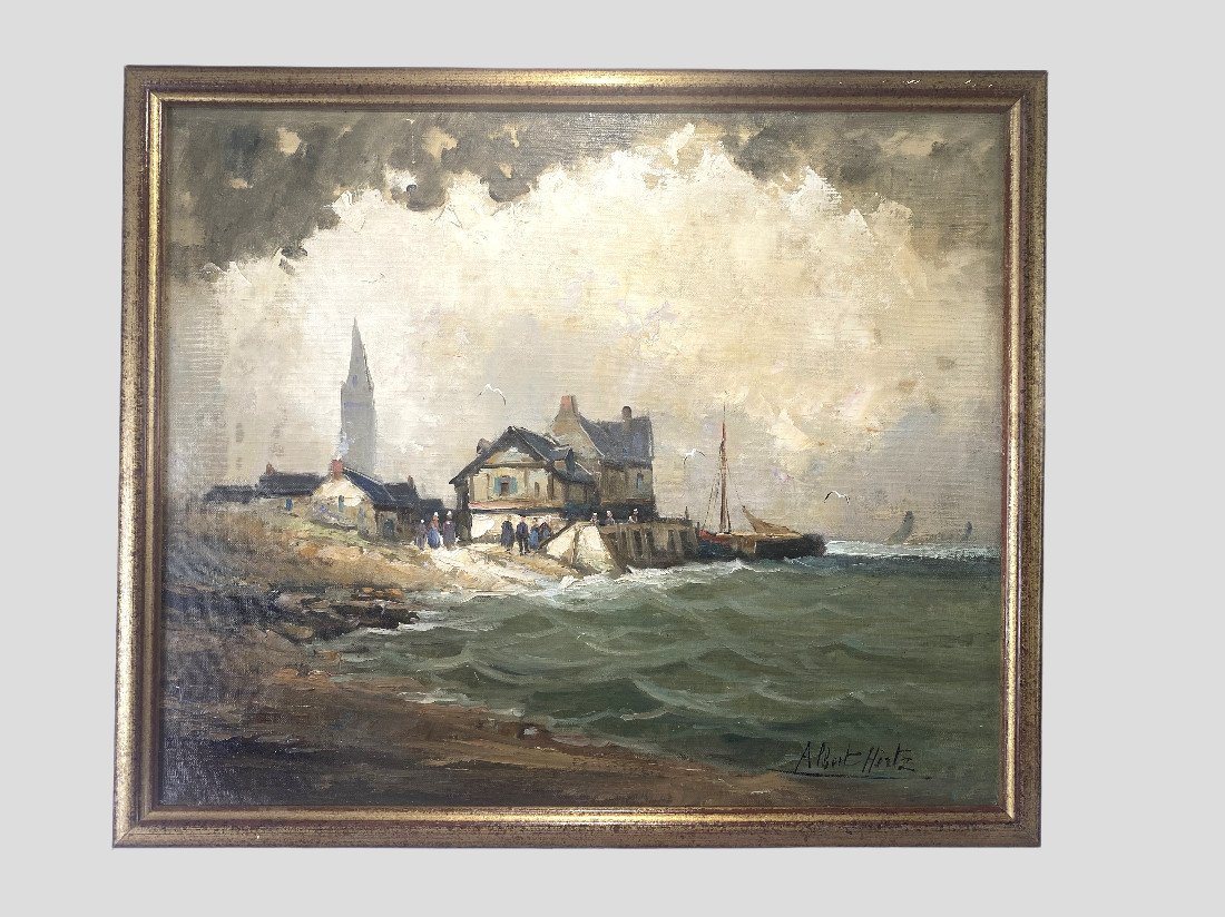 " ALBERT HIRTZ 1898 / 1976 " PORT BRETON / PEINTURE / HUILE SUR TOILE - -photo-4