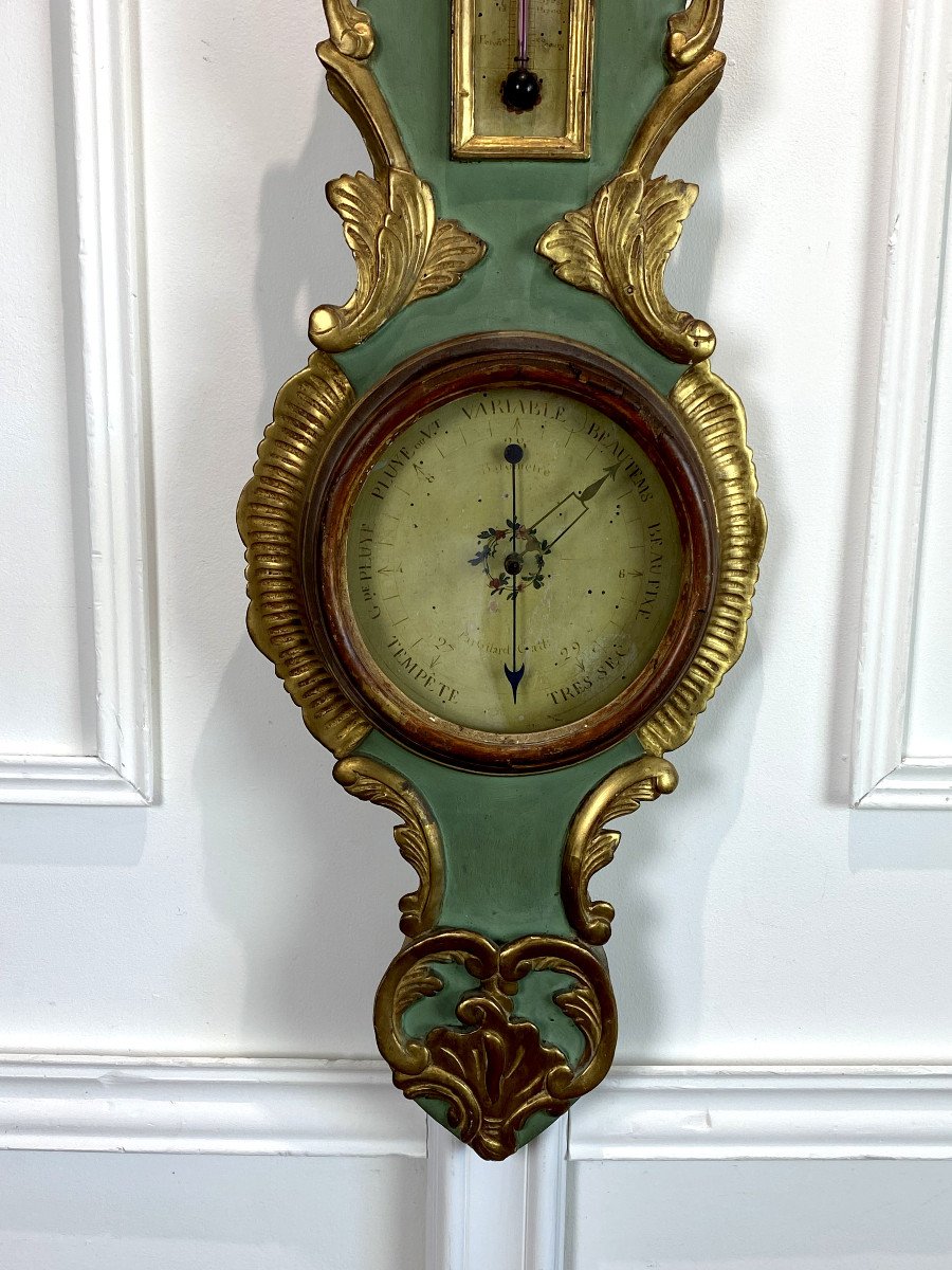 18th Century Mercury Barometer In Painted And Gilded Carved Wood Transition Period-photo-4