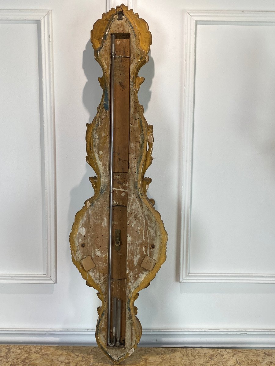 18th Century Mercury Barometer In Painted And Gilded Carved Wood Transition Period-photo-4