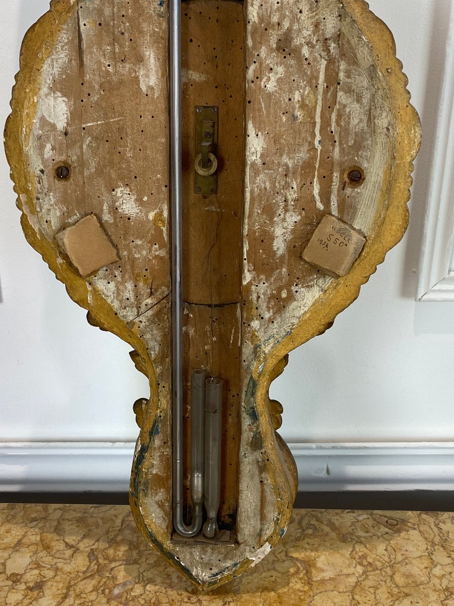 18th Century Mercury Barometer In Painted And Gilded Carved Wood Transition Period-photo-5