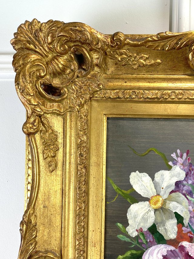 Old Painting / Oil On Canvas By "a.gros" Bouquet Of Flowers Well Framed-photo-6